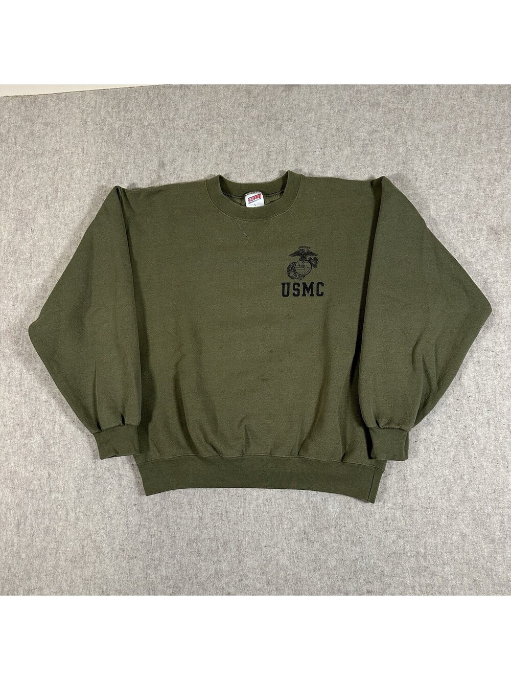 Vintage 90s Soffe USMC Sweatshirt Medium? Marines Military Green USA Distressed